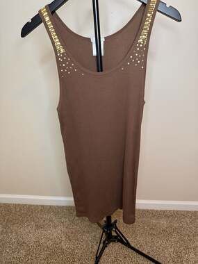 ☀️Old Navy Perfect Fit Brown Ribbed Tank Top with Gold Sequin Detail Size XL